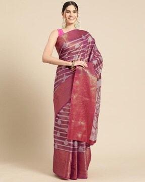 women printed saree with contrast border