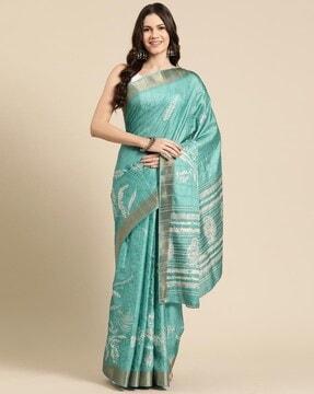 women printed saree with contrast border