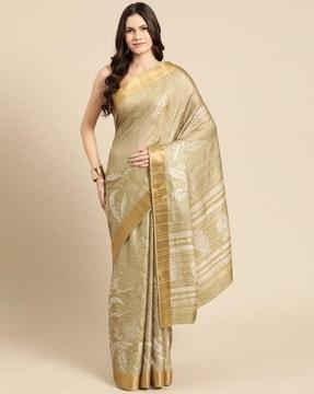 women printed saree with contrast border