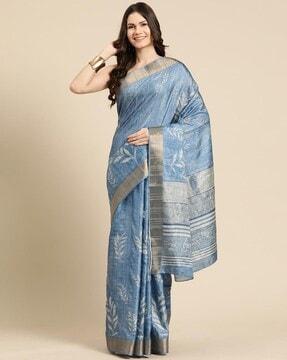 women printed saree with contrast border