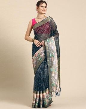 women printed saree with contrast border