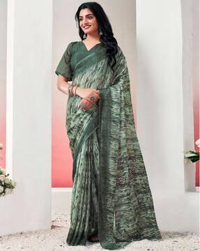 women printed saree with contrast border