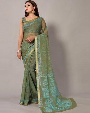 women printed saree with contrast border