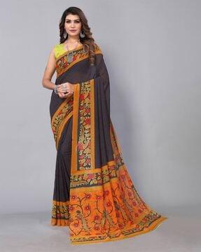 women printed saree with contrast border