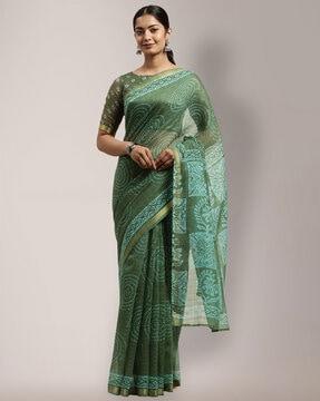 women printed saree with contrast border