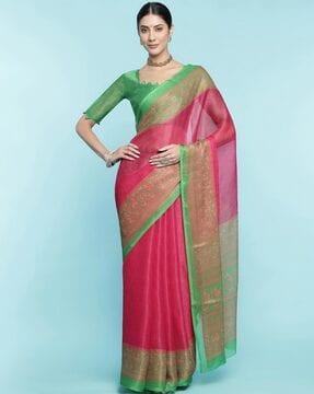 women printed saree with contrast border