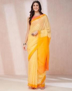 women printed saree with contrast border