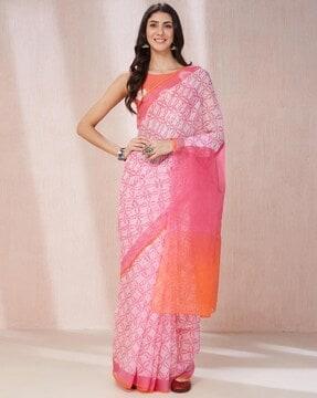 women printed saree with contrast border