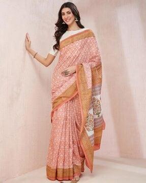 women printed saree with contrast border