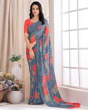 women printed saree with contrast border