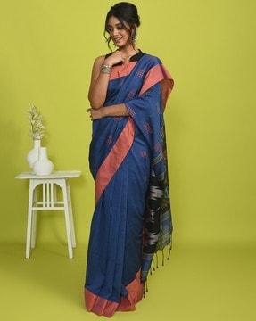 women printed saree with contrast border