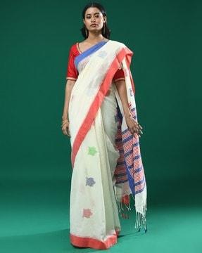 women printed saree with contrast border