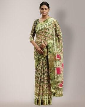 women printed saree with contrast borderral print saree with contrast border