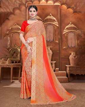 women printed saree with contrast pallu