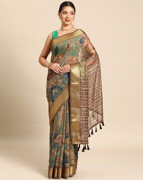 women printed saree with contrast zari border