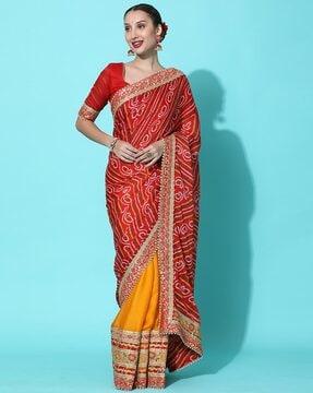 women printed saree with embellished border