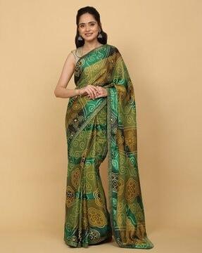 women printed saree with patch border