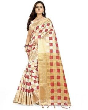 women printed saree with tasselled border