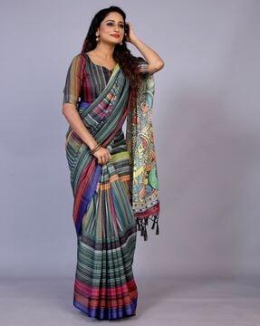 women printed saree with tassels