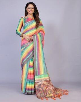 women printed saree with tassels