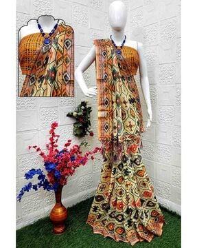 women printed saree with tassels