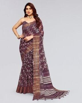 women printed saree with tassels