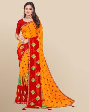 women printed saree with tassels