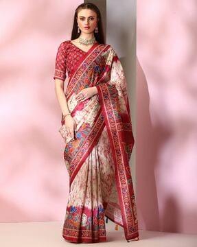 women printed saree with tassels