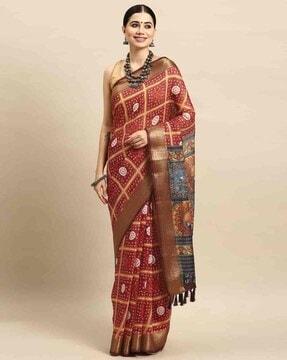 women printed saree with tassels