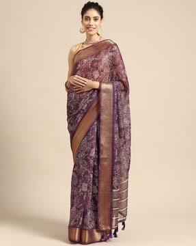 women printed saree with tassels