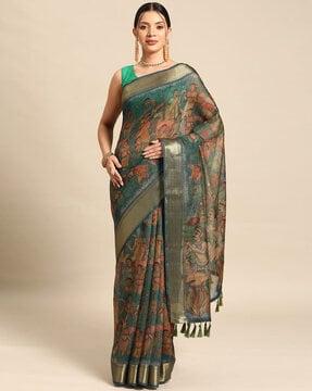 women printed saree with tassels