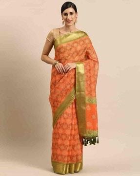 women printed saree with tassels