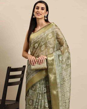 women printed saree with tassels