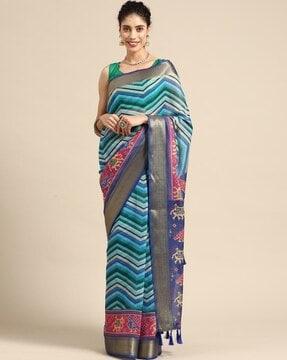 women printed saree with tassels