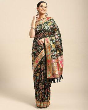 women printed saree with tassels