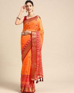 women printed saree with tassels