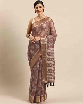 women printed saree with tassels