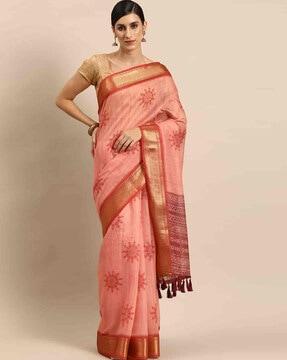 women printed saree with tassels