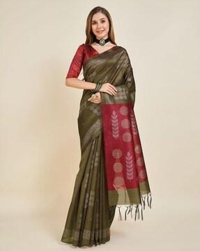 women printed saree with tassels