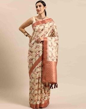 women printed saree with tassels