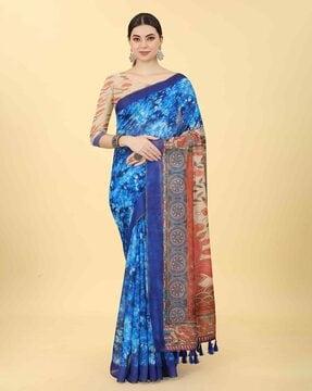 women printed saree with tassels