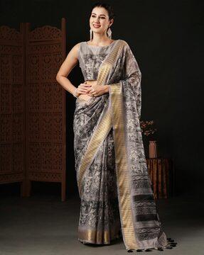 women printed saree with tassels