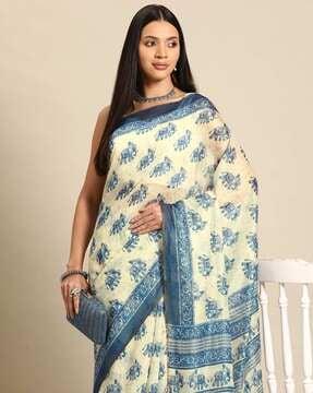 women printed saree with tassels