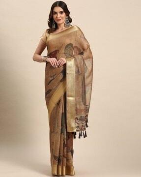 women printed saree with tassels