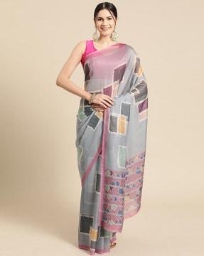 women printed saree with tassels