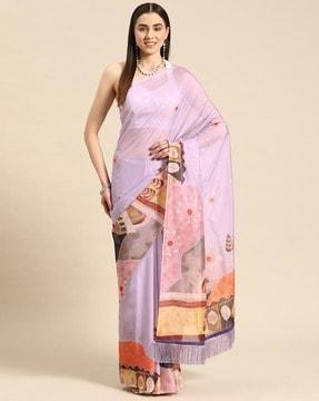 women printed saree with tassels