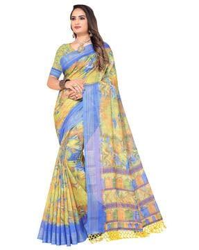 women printed saree with tassels