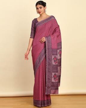 women printed saree with thick border