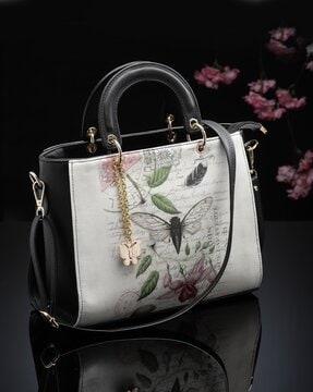 women printed satchel with detachable strap