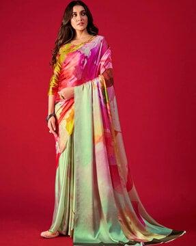 women printed satin saree